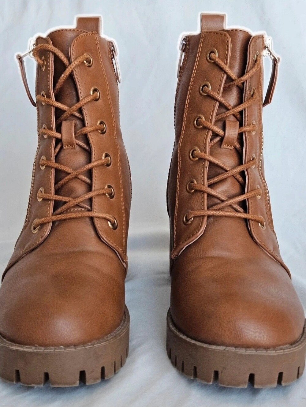 90s Style Brown Chunky Combat Boots | Warm Tan Brown Top Moda Mid-Calf Lug Sole